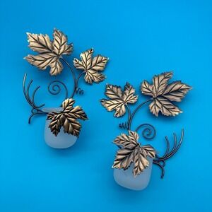 2 Vintage 1990s Partylite Antique Bronze Grape Leaf Wall Sconces P0237 Retired